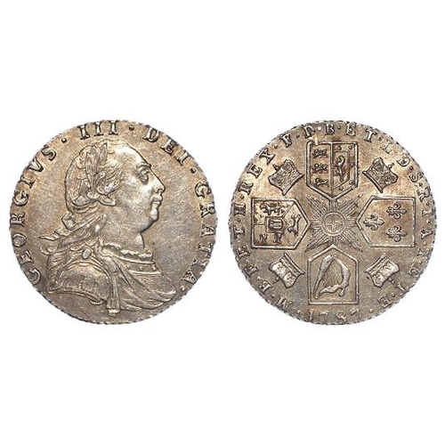 1478 - Sixpence 1787 with hearts EF, light hairlines.