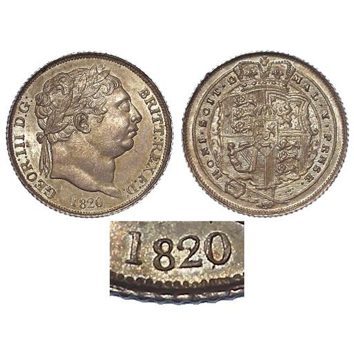 1479 - Sixpence 1820, the dated slightly anomalous(?) thin 8 over wide 8 and possibly 1 over a smaller 1, E... 