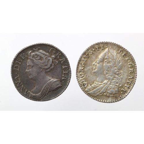 1492 - Sixpences (2): 1711 large lis, toned VF engraved with initials in quarters, and 1757 GVF