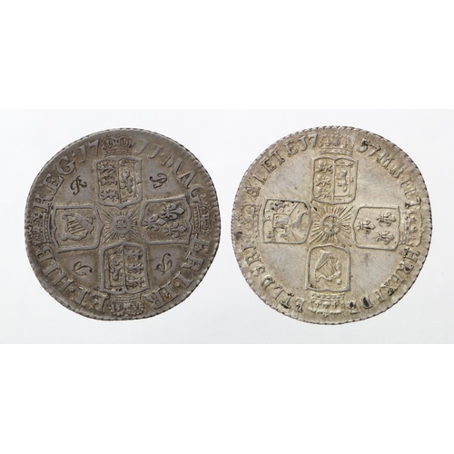 1492 - Sixpences (2): 1711 large lis, toned VF engraved with initials in quarters, and 1757 GVF