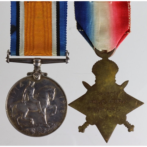 150 - 1915 Star and BWM to S-9392 Pte P Kemp R.Highrs. 9th Bn (missing 1915 Star). Entitled to Silver War ... 