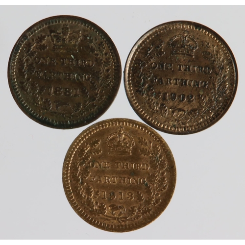 1500 - Third-Farthings (3): 1881, 1902 and 1913, EF-AU with lustre.