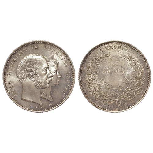 1524 - Denmark, Christian IX & Queen Louise Golden Wedding Anniversary silver 2 Kroner 1892, KM# 800, BU