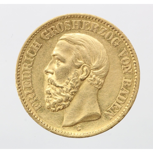 1537 - German State, Baden gold 20 Mark 1873G, KM# 261 (0.2305 troy oz AGW) VF