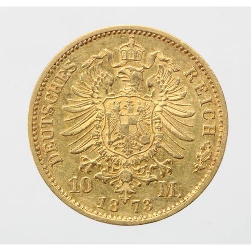 1538 - German State, Prussia gold 10 Mark 1873A, KM# 502 (0.1152 troy oz AGW) VF