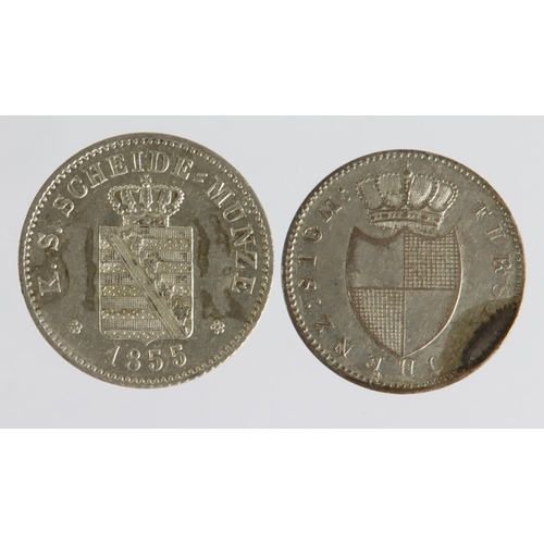 1543 - German States (2): Saxony 2 New Groschen/20 Pfennige 1855F, lightly cleaned EF; and Hohenzollern Sig... 