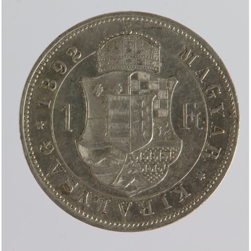 1551 - Hungary silver 1 Forint 1892 KB, KM# 475, EF