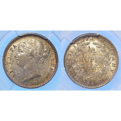 1553 - India Quarter Rupee 1840 (Mule type). PCGS slabbed as AU58