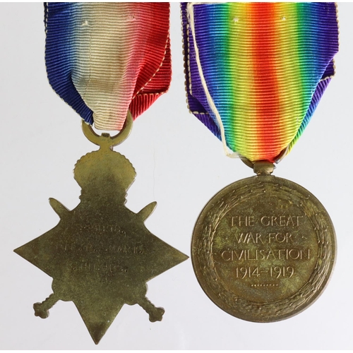 156 - 1915 Star and Victory Medal to S-5898 Pte R Smart R.Highrs. Served with 10th Bn. Entitled to Silver ... 