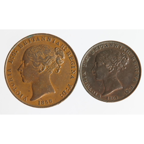 1564 - Jersey Copper (2): 1/13th Shilling 1858 GVF and 1/26th Shilling 1861 nEF light scratches.