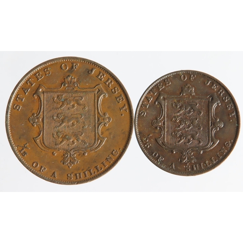 1564 - Jersey Copper (2): 1/13th Shilling 1858 GVF and 1/26th Shilling 1861 nEF light scratches.