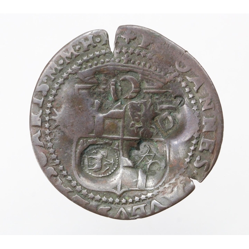 1566 - Malta copper 4 Tari, late 17thC, countermarked with crowned fleur-de-lis and on the other side 4x va... 