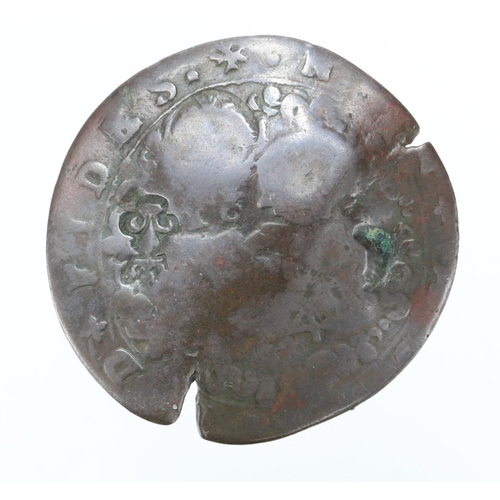 1566 - Malta copper 4 Tari, late 17thC, countermarked with crowned fleur-de-lis and on the other side 4x va... 