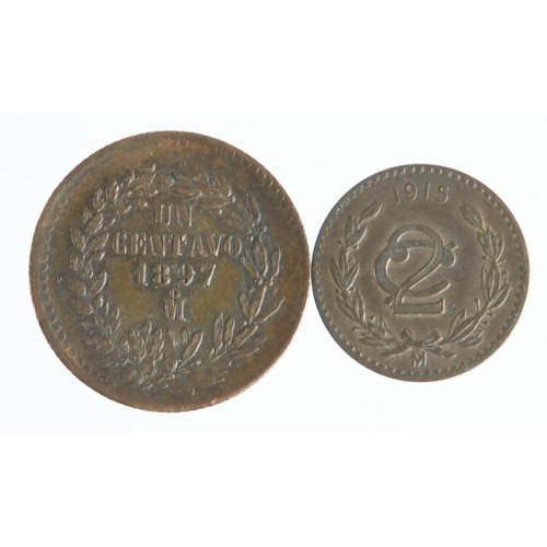 1569 - Mexico (2): Centavo 1897 Mo EF, and 2 Centavos 1915 Mo EF