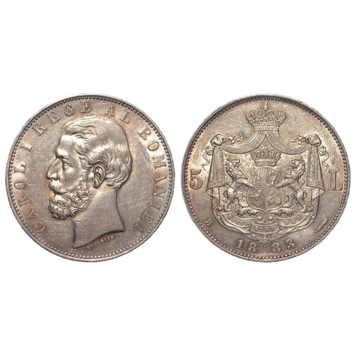 1581 - Romania crown-size silver 5 Lei 1883B, EF, rare in high grade.