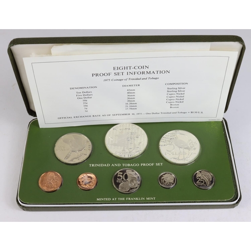 1599 - Trinidad & Tobago 8-coin Proof Set 1975 including silver, cased with certs.