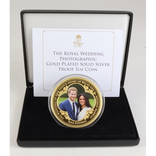 1600 - Tristan da Cunha, Prince Harry & Meghan Royal Wedding photographic silver-gilt proof 5oz coin 2018, ... 