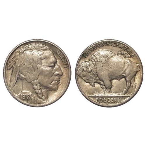 1604 - USA Buffalo Nickel 5 Cents 1918S, AU (full horn, split tail), rare.