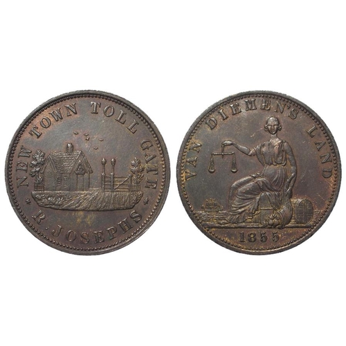 1617 - Australia, Van Diemen's Land (Tasmania) R. Josephs, New Town Toll Gate Penny 1855, KM# Tn141, EF