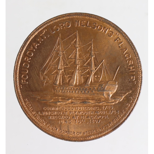 1634 - British Commemorative Medal, copper d.38mm: Nelson's Flagship Foudroyant (made from salvaged copper)... 