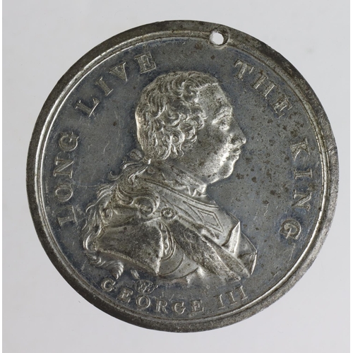 1635 - British Commemorative Medal, white metal d.47mm: George III Jubilee 1810, by Halliday, GVF, holed.