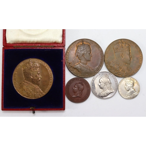 1641 - British Commemorative Medals (6): 3x official large bronze Edward VII Coronation 1902, nEF-EF, one w... 