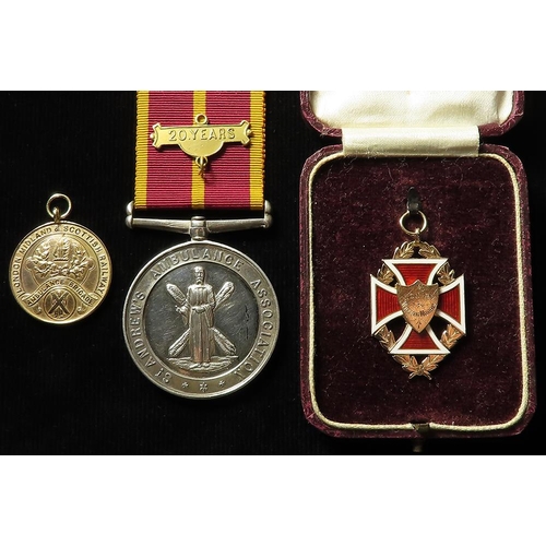 1647 - Caledonian Railways, Dundee West Co., mixed lot of Ambulance medals (3) comprising a 15ct. gold enam... 