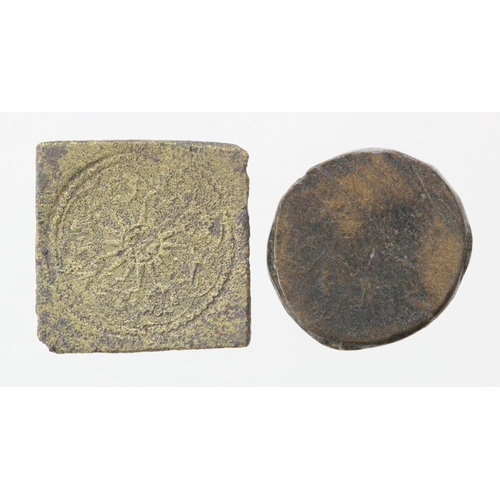 1660 - Coin Weights (2) brass: James I Angel weight uniface Fine, and 1606 Spur Ryal of 15 Shillings weight... 