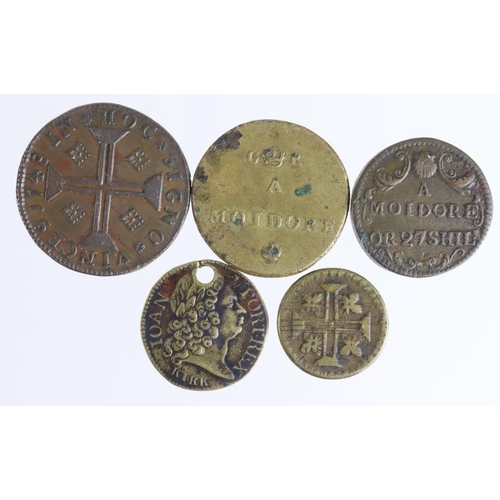 1663 - Coin Weights (5) brass: British weights for Portuese gold coins: 3x Moidore including Withers 1486 w... 