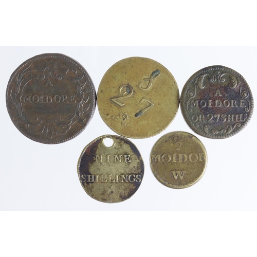 1663 - Coin Weights (5) brass: British weights for Portuese gold coins: 3x Moidore including Withers 1486 w... 