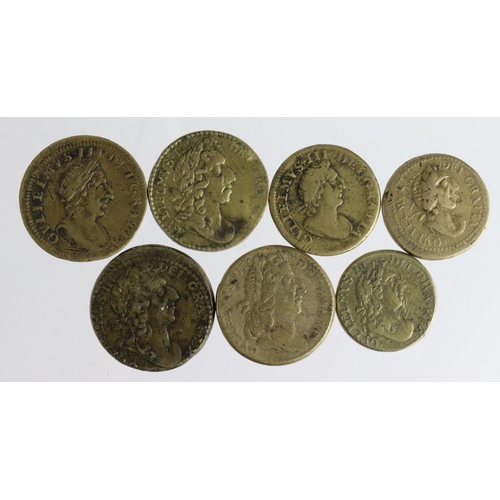 1664 - Coin Weights (7) brass: William III portrait weights: 4x Guinea, 3x Half Guinea, including 3x Wither... 