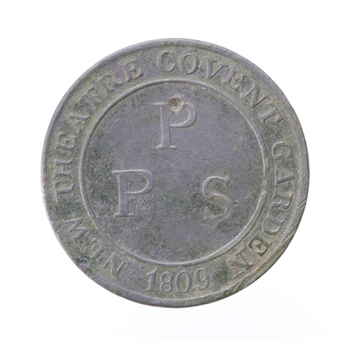 1669 - Covent Garden 1809 Theatre Pass, New Theatre, Princes Pit Side, uniface bronze(?) 33mm, Fine.