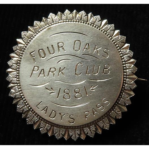 1675 - Four Oaks Park Club Lady's silver Horse Racing Club badge/pass (Maker's mark only C.S. & Co.) Number... 