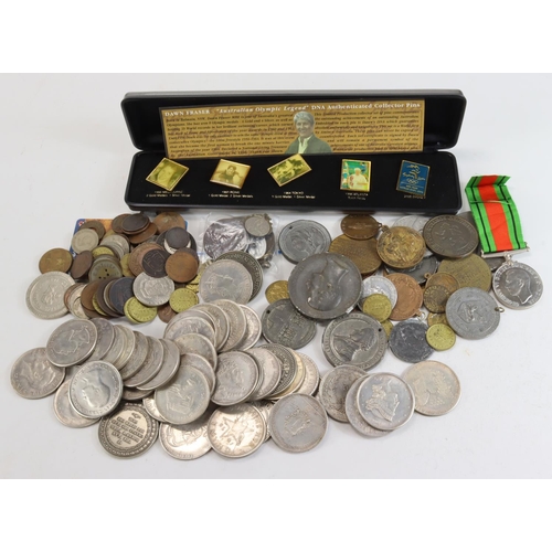 1680 - GB & World Medals, Tokens, Badges & Repros (154), silver noted, also WWII Defence Medal EF with ribb... 