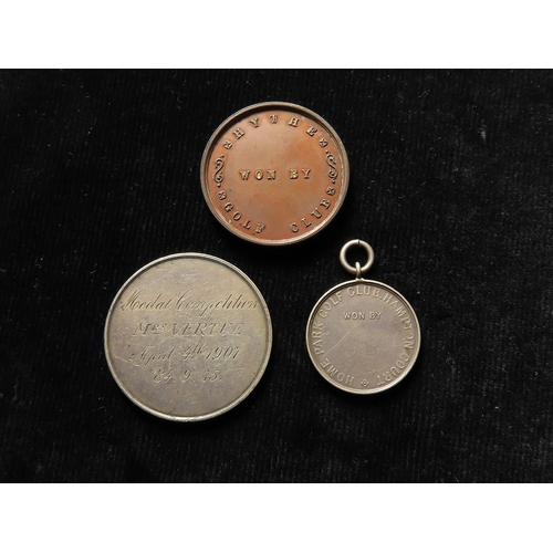 1685 - Golfing Medals (3): Montreux (ladies) Golf Club unmarked silver d.35mm 'Medal Competition, Mrs VERTU... 