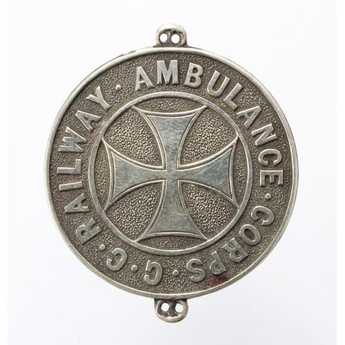 1686 - Great Central Railway Ambulance Corps, white metal sew-on badge (back stamped C&F E. Wattis)  