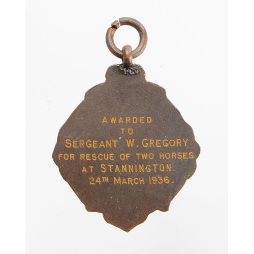 1695 - Life Saving Award - The National Equine Defence League bronze & enamel medal presented for a brave a... 