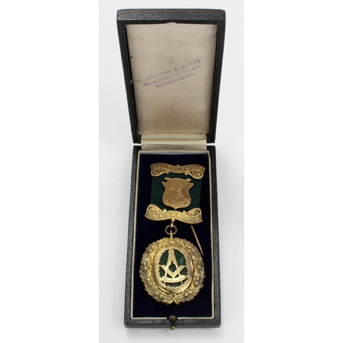 1704 - Masonic - Silver gilt Past Master's Jewel/Medal for Lodge Rajputana No. 526 S.C. - Marked on back Jo... 