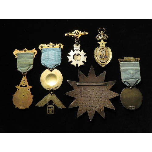 1707 - Masonic Jewels (6) mostly hallmarked silver, 19th-20thC: Jubilee 1887, RMIB Steward 1943, Masonic Te... 