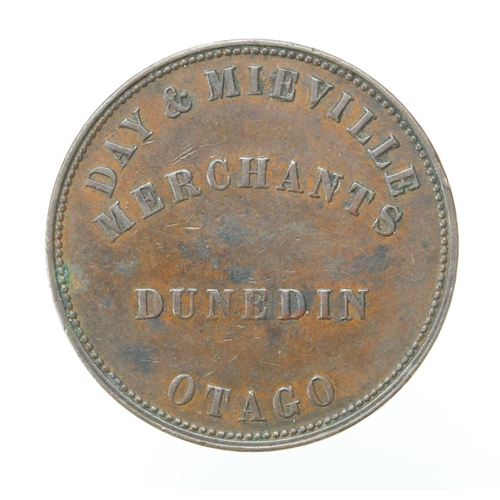 1715 - New Zealand, Day & Mieville Merchants, Dunedin, Otago Penny 1857, KM# Tn12, VF-GVF