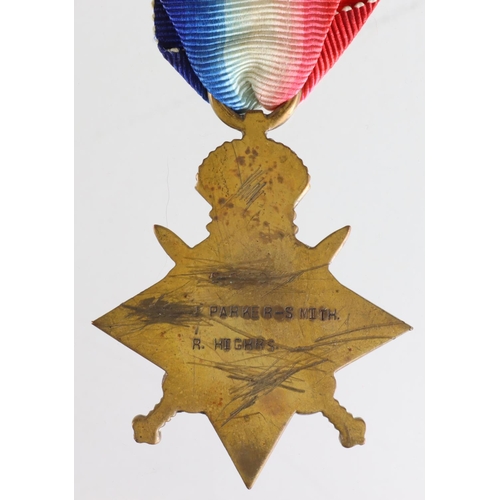 172 - 1915 Star named S-8809 Pte J Parker-Smith R.Highrs. Commissioned to 3rd Highrs 27/3/1917 as a 2.Lieu... 