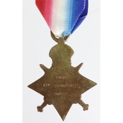 173 - 1915 Star to 13012 Pte J Stockdale York R. Wounded In Action 15th July 1917 with the 8th Bn in Actio... 