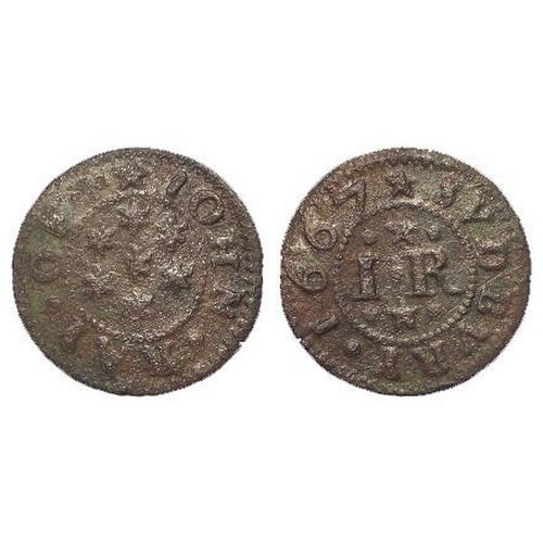 1752 - Token, 17thC Suffolk: Sudbury, John Ray, Farthing 1667, 7 stars type #338A, rare, porous Fine.