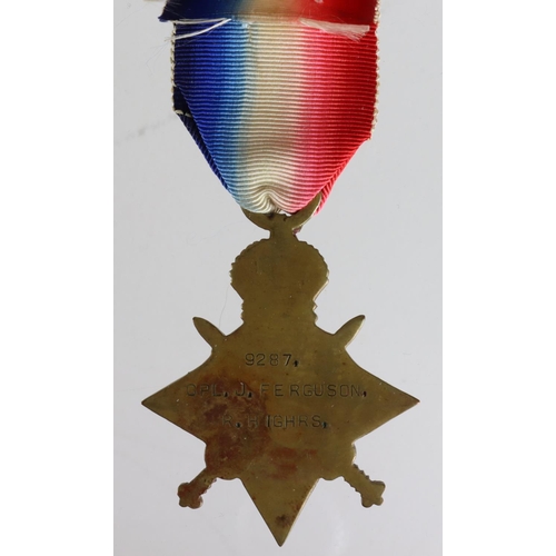 177 - 1915 Star to 9287 Cpl J Ferguson R.Highrs. Discharged 21/5/1915, he went to Australia and joined 5th... 