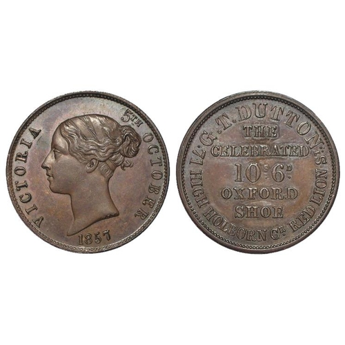 1779 - Token, 19thC: G.T. Dutton 'The Celebrated Oxford Shoe' 1857 Victorian Halfpenny style token, extreme... 