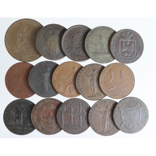 1787 - Tokens (15) 18th-19thC copper assortment including Norwich, Yarmouth and Lowestoft, Fair to nEF