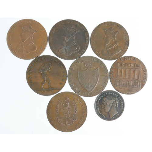 1792 - Tokens, 18th-19thC Lancashire (8) including Manchester, Lancaster, and Rochdale Halfpennies, noted D... 