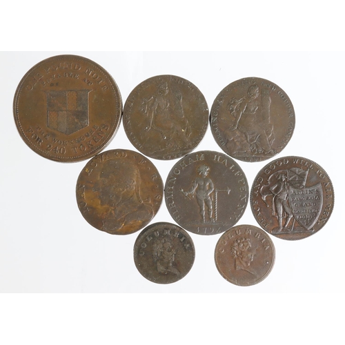 1795 - Tokens, 18th-19thC Warwickshire (8): 5x Birmingham Halfpennies, 2x 'Columbia' Farthings, and a Workh... 