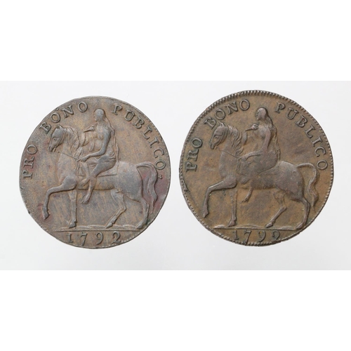 1797 - Tokens, 18thC (2) Coventry Lady Godiva / Elephant & Castle Halfpennies 1792, GVF