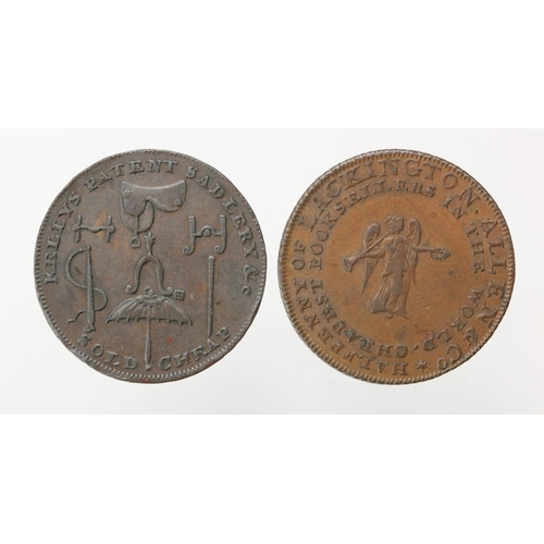 1801 - Tokens, 18thC (2) Middlesex, Halfpennies: Lackingtons 1795 D&H #358a brown nEF, and Kelly's Saddlery... 